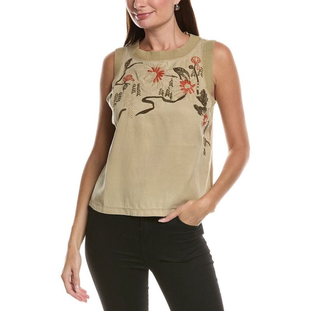 Xcvi Womens  Embroidered Katrine Tank, Green